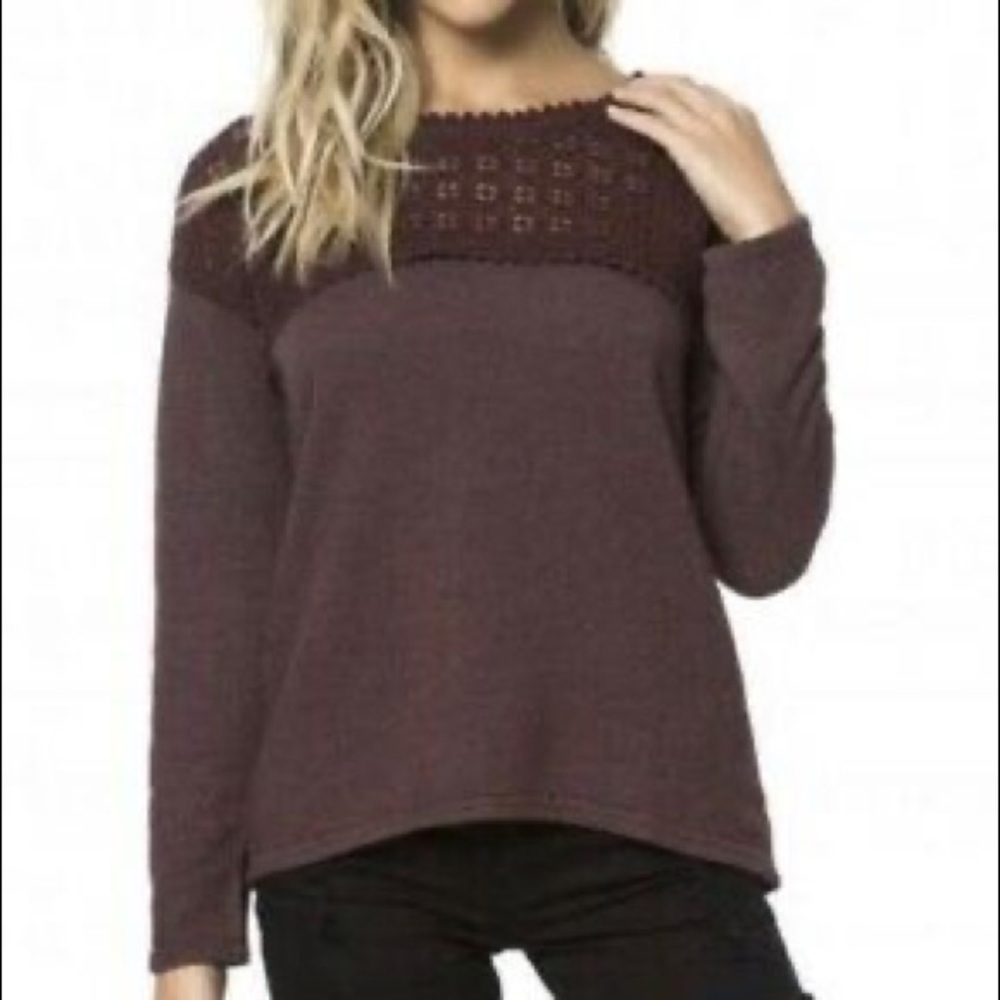 O’NEILL Partington Pullover Fleece Long Sleeve Crochet Sweatshirt Top Size XS